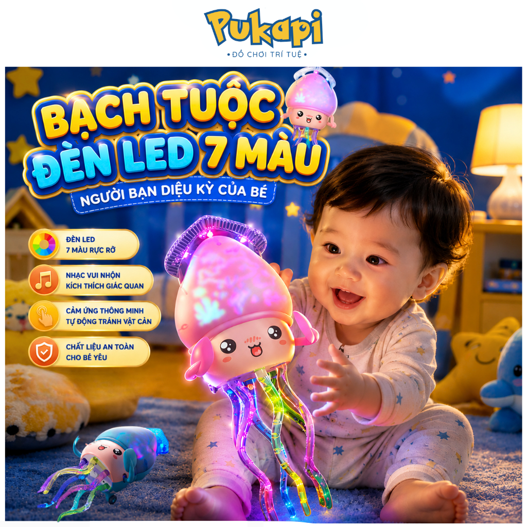 Đồ Chơi Bạch Tuộc Mực Nhảy Múa Đèn Led Đồ Chơi Cho Bé Có Nhạc Lắc Lư Phát Sáng Di Chuyển - Đồ Chơi Cho Bé PUKAPI