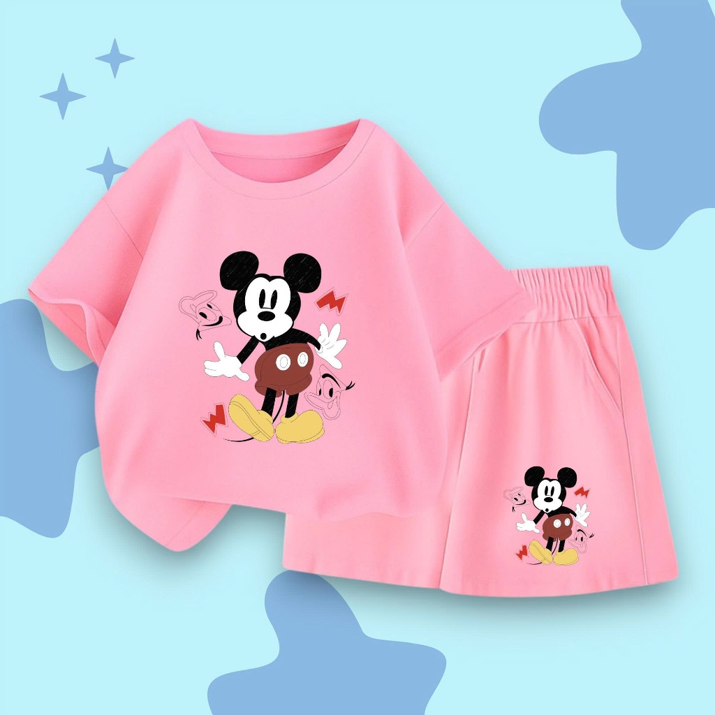 sét bô quần áo côc tay in hình MICKEY cho các bé gái 10-53 kg