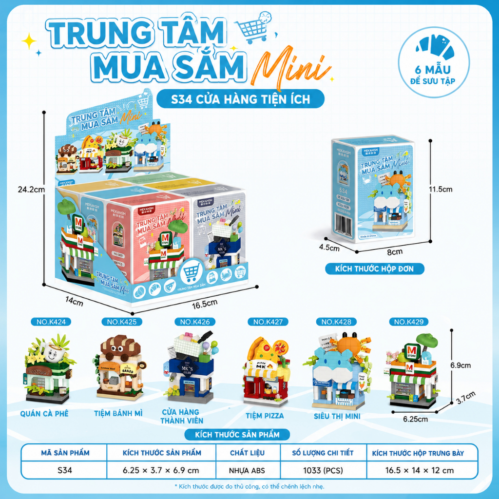 Bộ Ghép Hình Mini Cửa Hàng Thu Nhỏ, Mô Hình Tiệm Mini Để Bàn Nhiều Mẫu Nhựa ABS