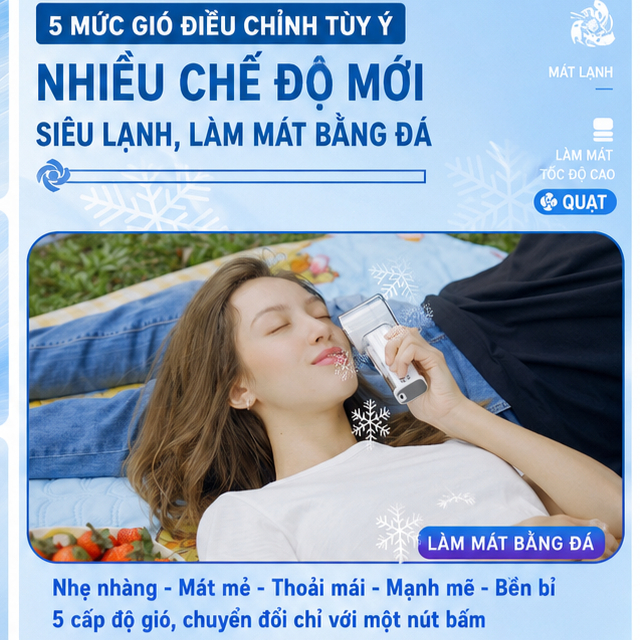 uạt Turbo Cầm Tay Làm Lạnh Bán Dẫn Tốc Độ Cao – Quạt Mini Cao Cấp Thiết Kế Trong Suốt, Màn LED Gió Mạnh, Sạc USB