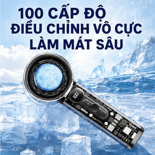 uạt Turbo Cầm Tay Làm Lạnh Bán Dẫn Tốc Độ Cao – Quạt Mini Cao Cấp Thiết Kế Trong Suốt, Màn LED Gió Mạnh, Sạc USB