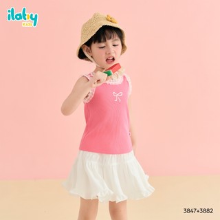 Mix set bộ bé gái ILABY HCM áo tank top thêu nơ phối viền bèo và chân váy xòe [3847+3882]