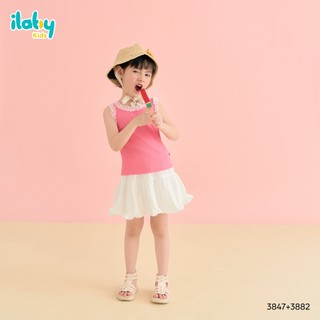 Mix set bộ bé gái ILABY HCM áo tank top thêu nơ phối viền bèo và chân váy xòe [3847+3882]