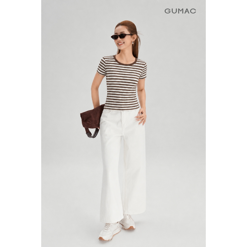 Áo Thun Nữ GUMAC Form Slim Cổ Tròn Tay Ngắn Phù Hợp Mặc Hằng Ngày Thanh Lịch Và Hiện Đại LATG05050