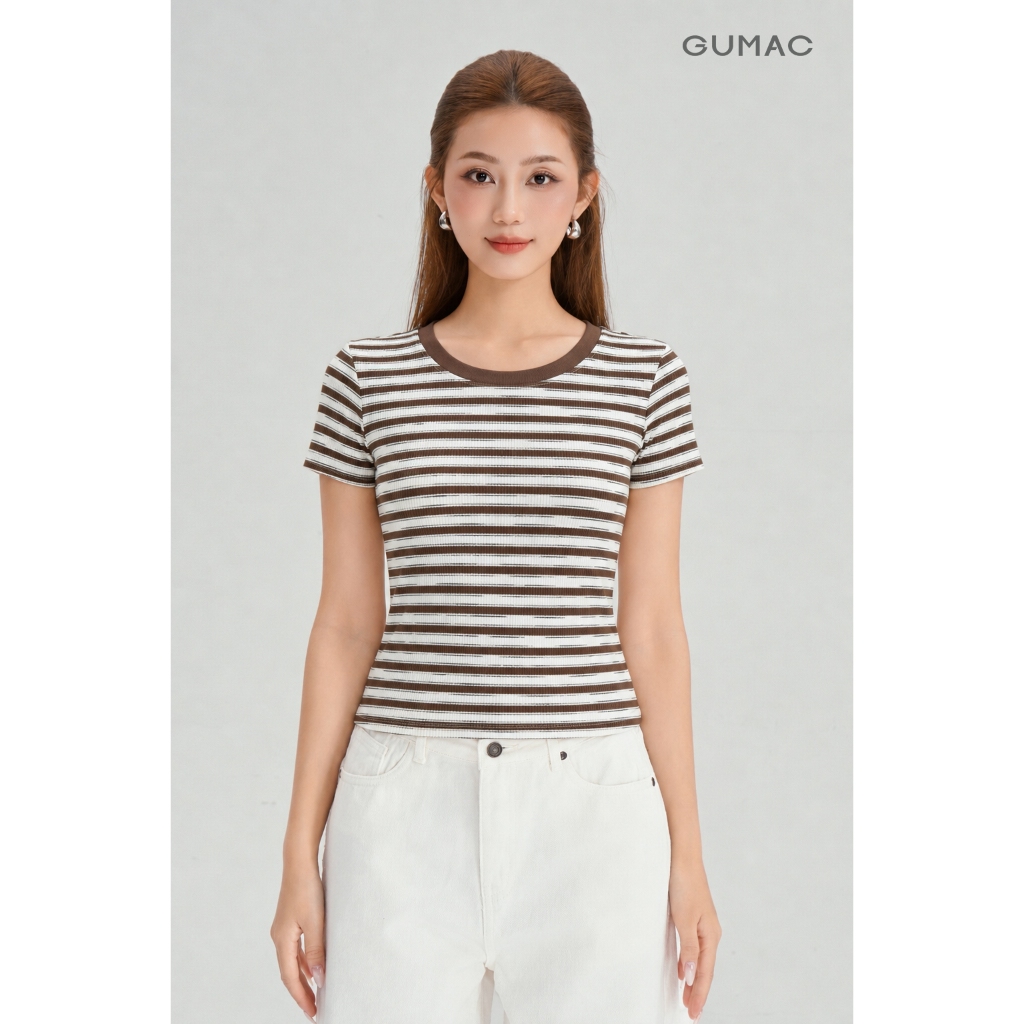 Áo Thun Nữ GUMAC Form Slim Cổ Tròn Tay Ngắn Phù Hợp Mặc Hằng Ngày Thanh Lịch Và Hiện Đại LATG05050