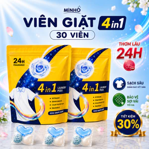 Viên giặt quần áo hương hoa - Túi 30 viên giặt 4 in 1 đậm đặc thơm lâu, sức mạnh làm sạch tối đa