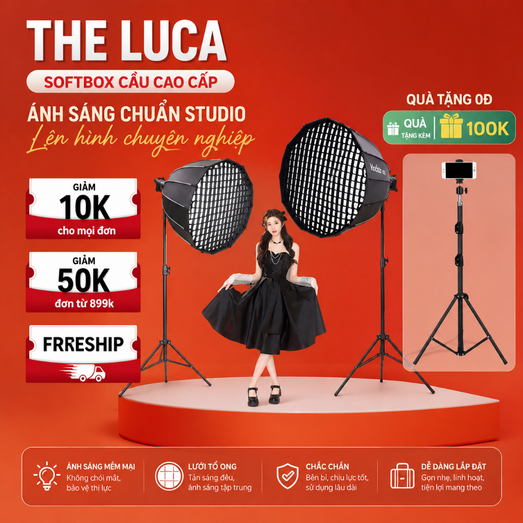 Đèn trợ sáng livestream, Softbox Tổ Ong cao cấp Đèn Bát Giác Bediro chân 2m8 trợ sáng chụp ảnh sản phẩm, beauty ,makup