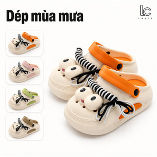 Sandal đi mưa mùa hè, đế dày, thoáng khí và thoải mái, trang trí mắt to dễ thương với dây thắt nút