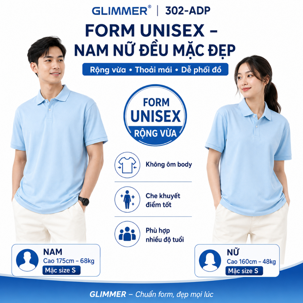 Combo 2 Áo Polo Glimmer 00302-ADP Không Túi Unisex - Vải Dry Mesh 4.4oz, Thấm Hút Nhanh, Thoáng Mát