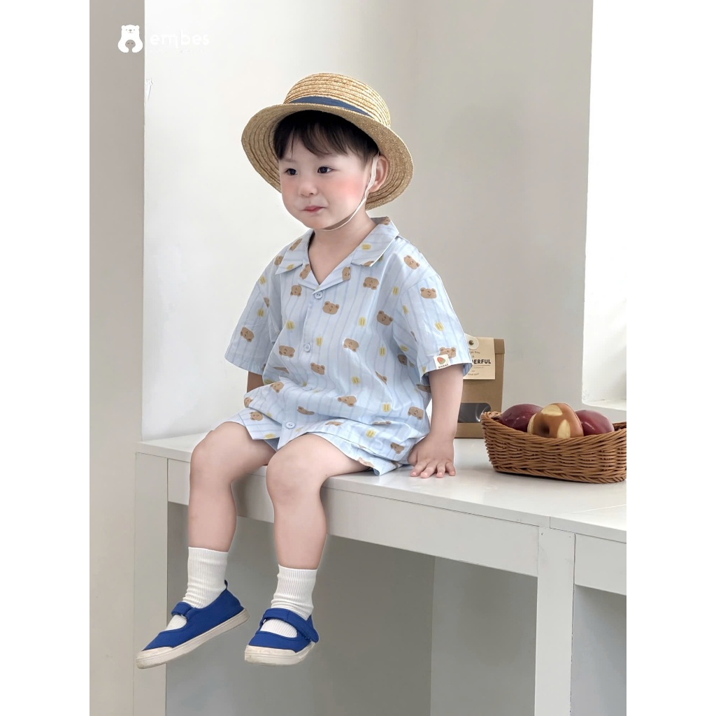 Bộ Cộc Cho Bé Embes, Combo 2 Bộ Cộc Tay Summer  Thể Thao Chất Cotton Mềm Mại Cho Bé Trai Từ 8-18kg