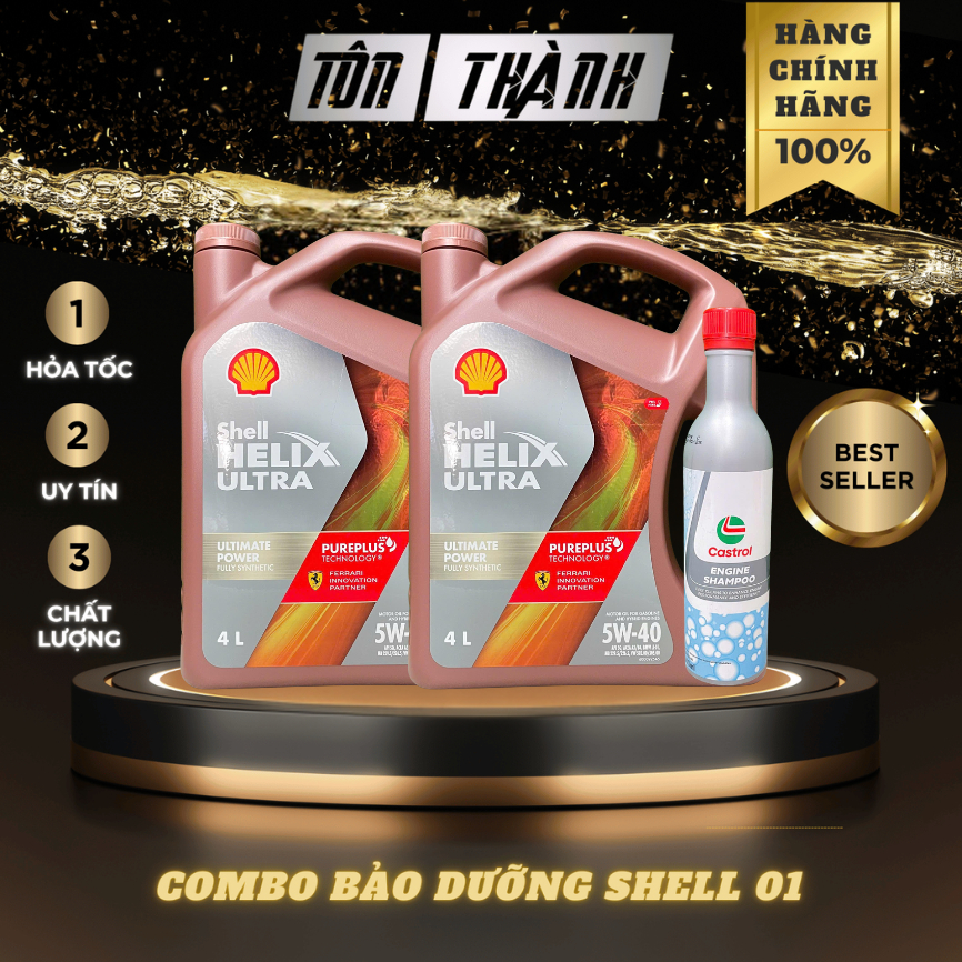 [ Combo bảo dưỡng ] 2 Bình nhớt động cơ Shell Ultra 5w40 API SQ/ACEA A3 ...