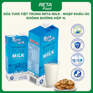 Sữa Tươi Tiệt Trùng Reta Milk Không Đường hộp 1L - Sữa Bò Tươi Nguyên Chất Giàu Canxi Protein - Nhập Khẩu Úc- Reta Food