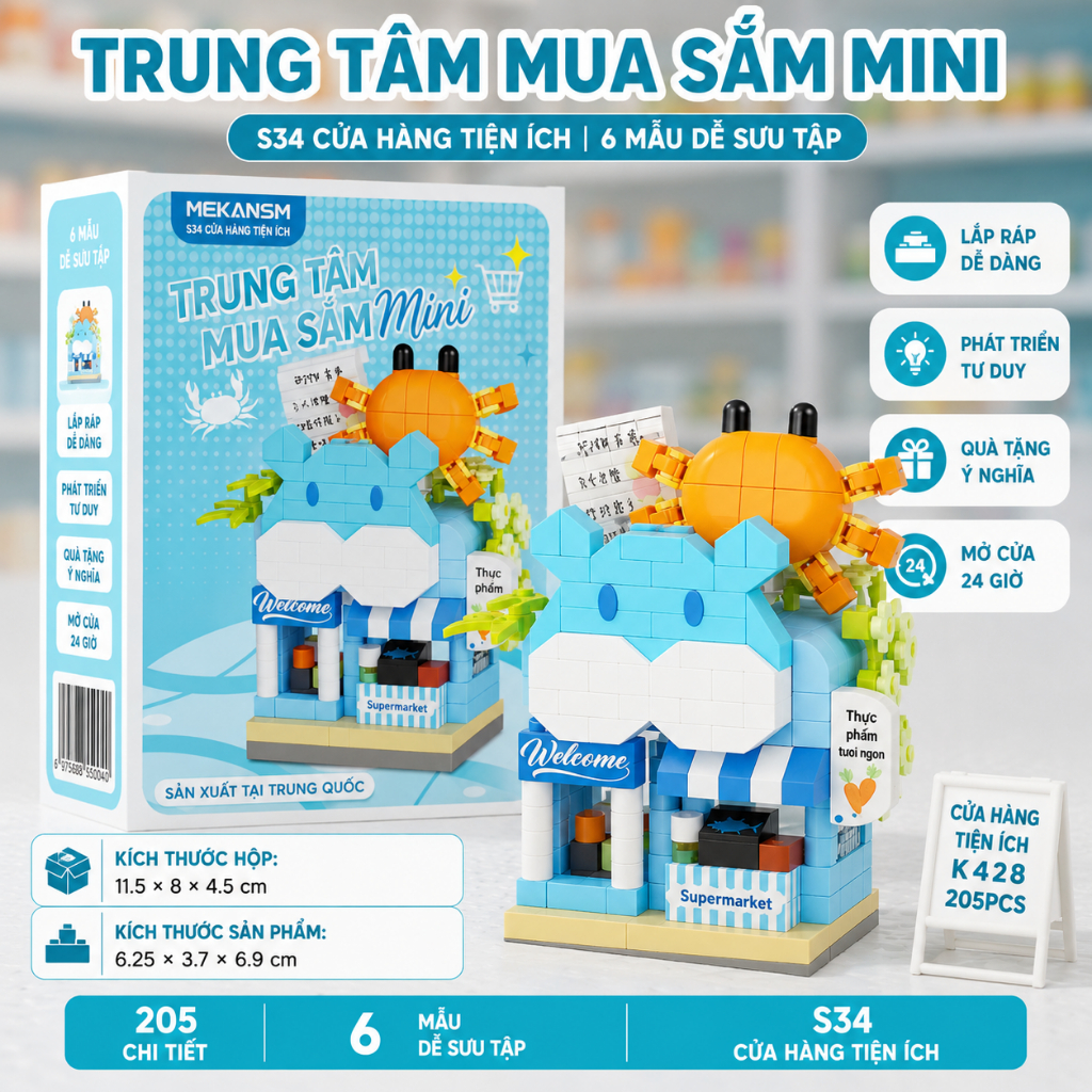 Bộ Ghép Hình Mini Cửa Hàng Thu Nhỏ, Mô Hình Tiệm Mini Để Bàn Nhiều Mẫu Nhựa ABS