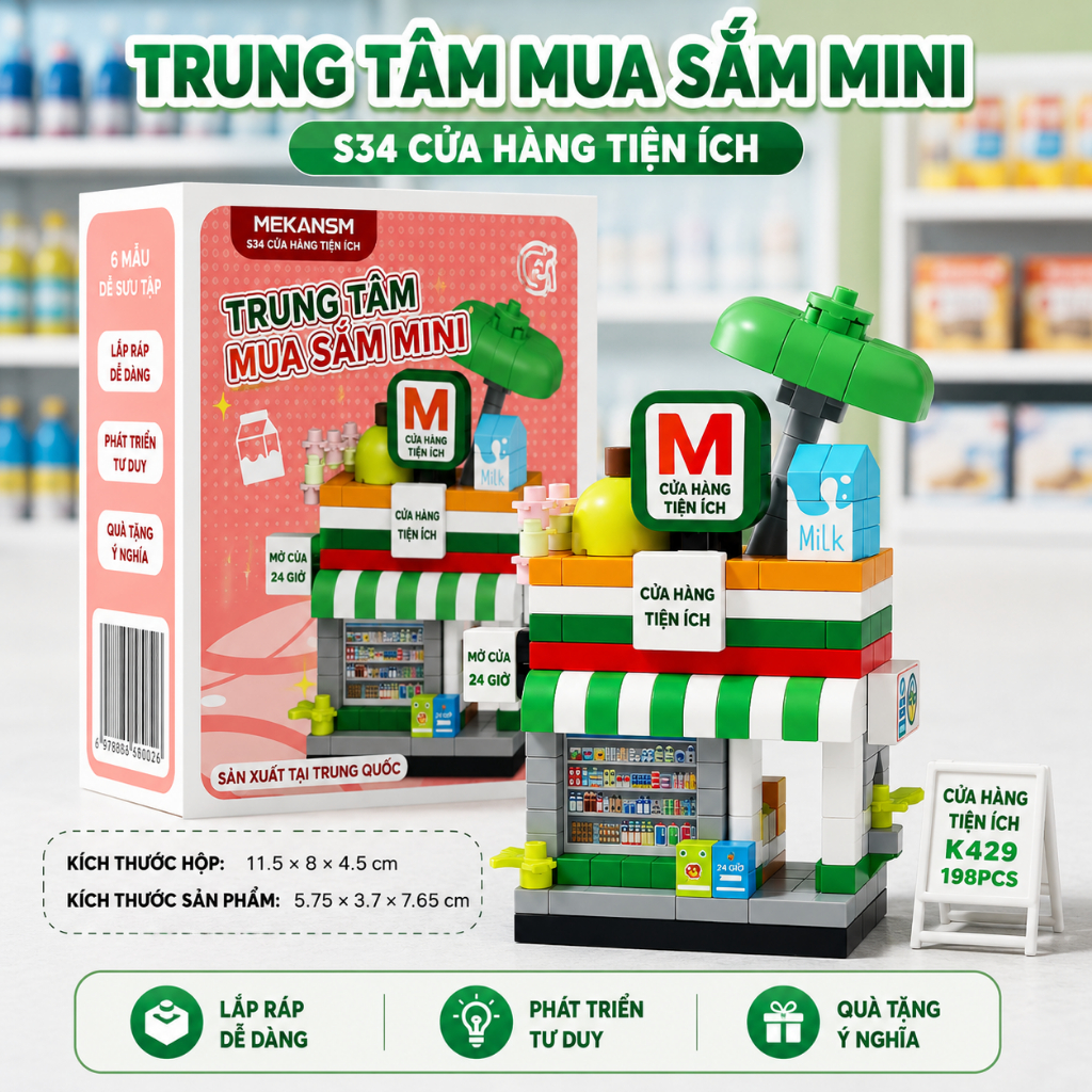 Bộ Ghép Hình Mini Cửa Hàng Thu Nhỏ, Mô Hình Tiệm Mini Để Bàn Nhiều Mẫu Nhựa ABS