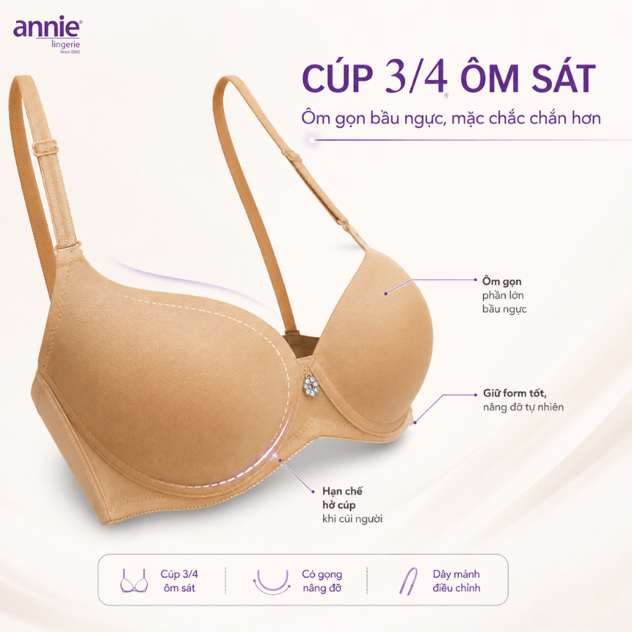 Áo ngực annie cao cấp BRA8153 mouse dày 2,5cm, áo lót nữ cúp 3/4 mặc thoải mái cả ngày không đau vai
