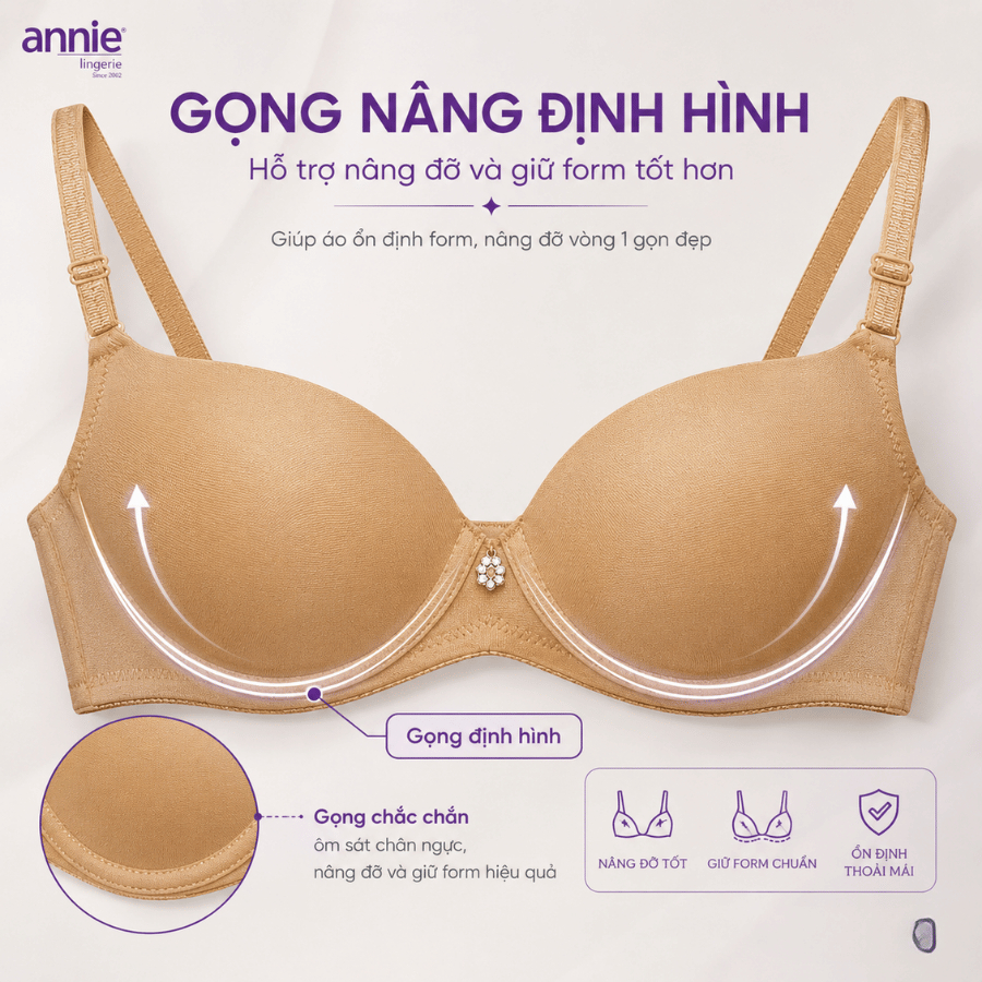 Áo ngực annie cao cấp BRA8153 mouse dày 2,5cm, áo lót nữ cúp 3/4 mặc thoải mái cả ngày không đau vai