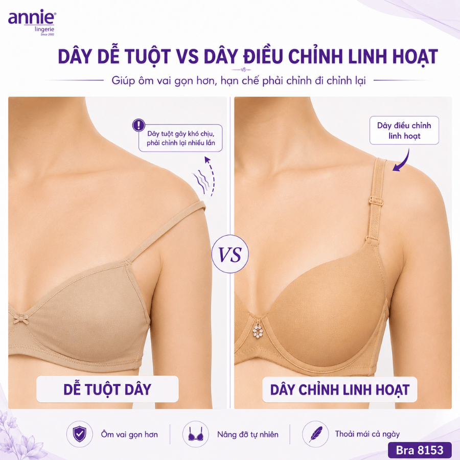Áo ngực annie cao cấp BRA8153 mouse dày 2,5cm, áo lót nữ cúp 3/4 mặc thoải mái cả ngày không đau vai