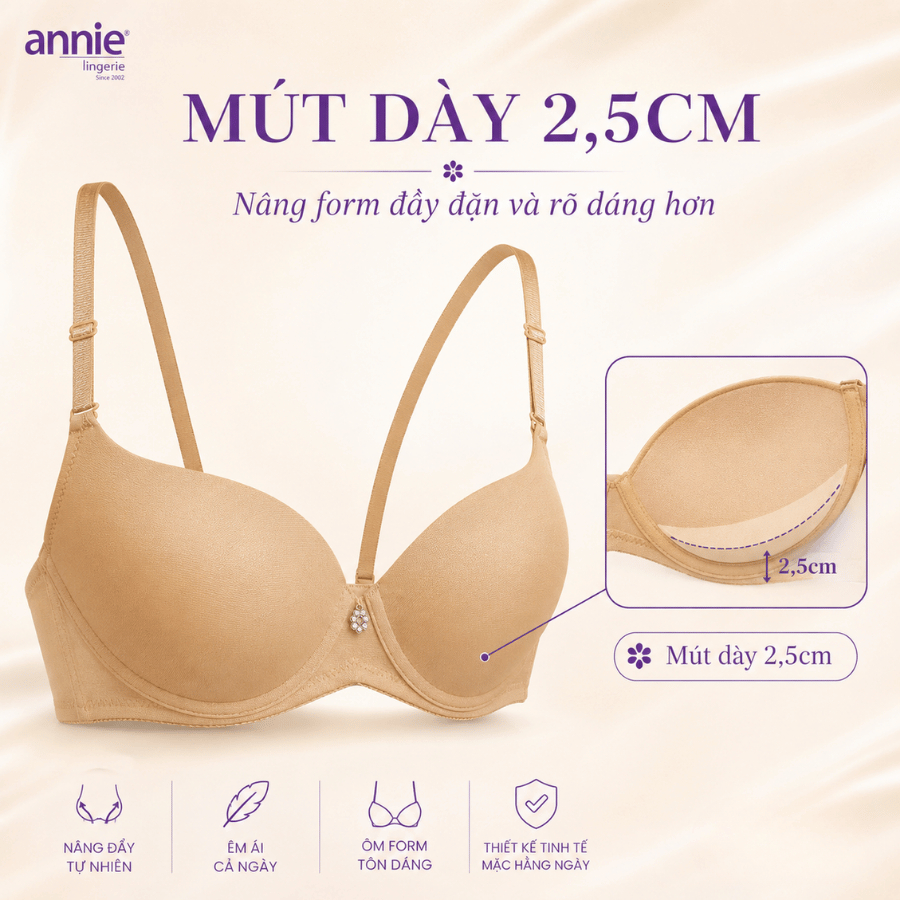 Áo ngực annie cao cấp BRA8153 mouse dày 2,5cm, áo lót nữ cúp 3/4 mặc thoải mái cả ngày không đau vai