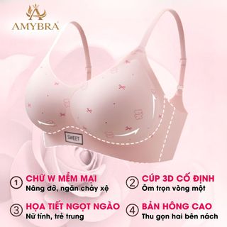 Áo Ngực Nữ Đúc Su Không Gọng Êm Ái, Áo Lót Nữ Họa Tiết Xinh Xắn Ngọt Ngào Mút Mỏng 1.5Cm AMYBRA A975