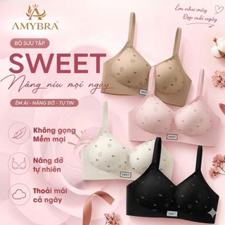 Áo Ngực Nữ Đúc Su Không Gọng Êm Ái, Áo Lót Nữ Họa Tiết Xinh Xắn Ngọt Ngào Mút Mỏng 1.5Cm AMYBRA A975