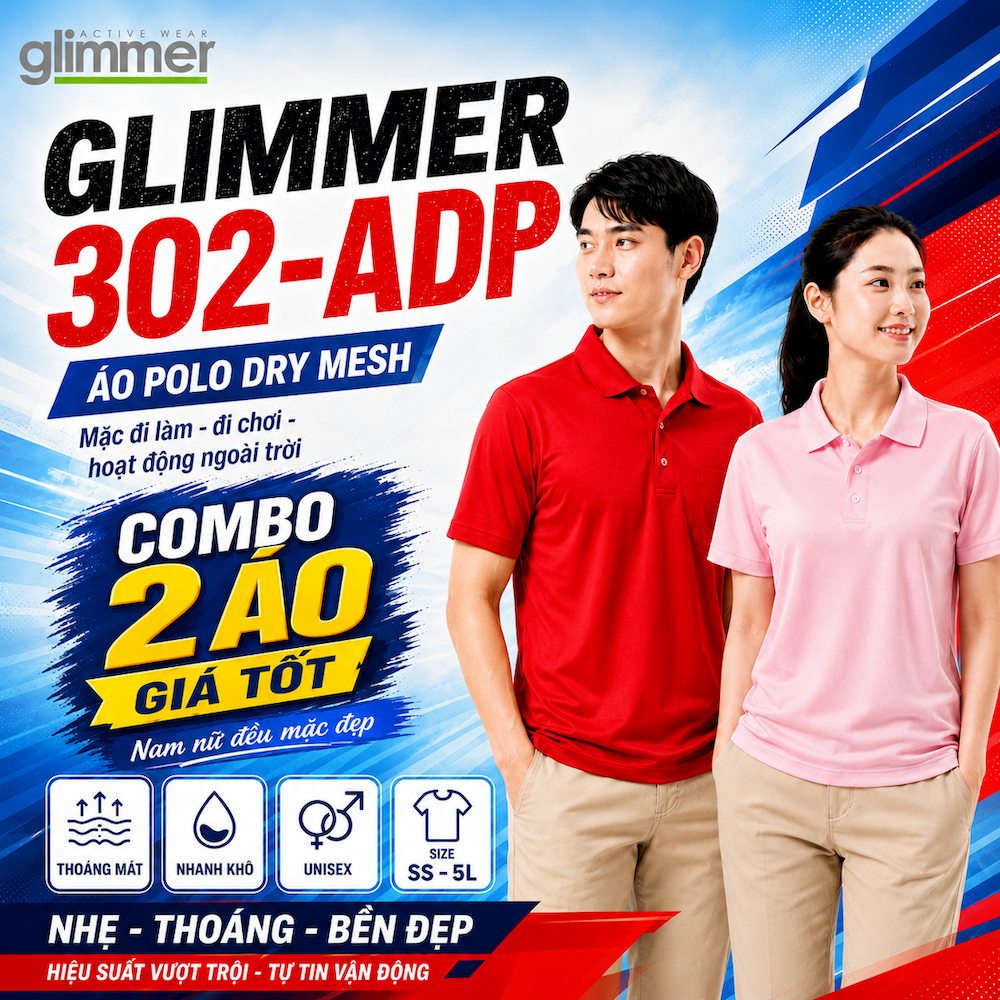 Combo 2 Áo Polo Glimmer 00302-ADP Không Túi Unisex - Vải Dry Mesh 4.4oz, Thấm Hút Nhanh, Thoáng Mát