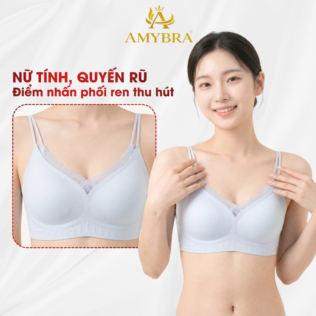 [ DEAL MỞ BÁN - AMYBRA ] Áo Ngực Nữ Đúc Su Phối Ren Gợi Cảm, Áo Lót Nữ Đệm Liền 1cm Không Gọng A2606