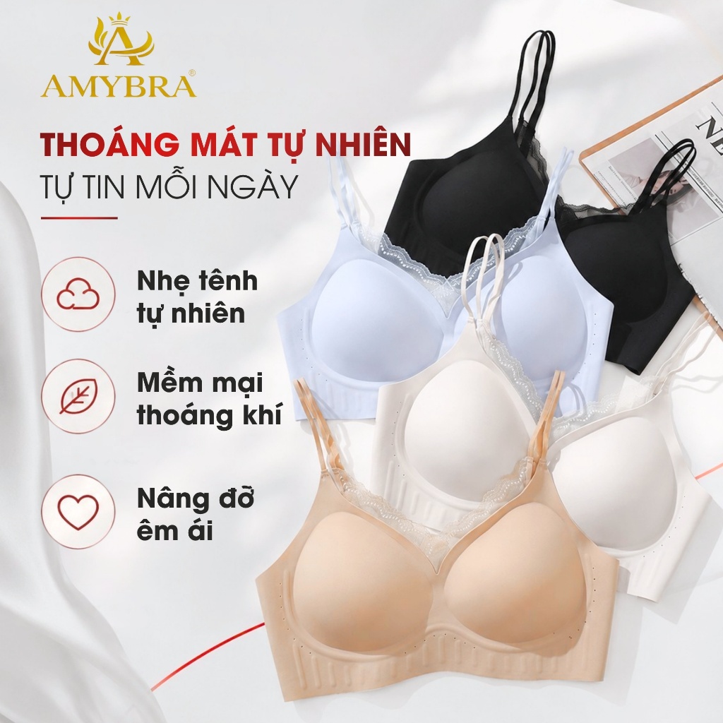 [ DEAL MỞ BÁN - AMYBRA ] Áo Ngực Nữ Đúc Su Phối Ren Gợi Cảm, Áo Lót Nữ Đệm Liền 1cm Không Gọng A2606