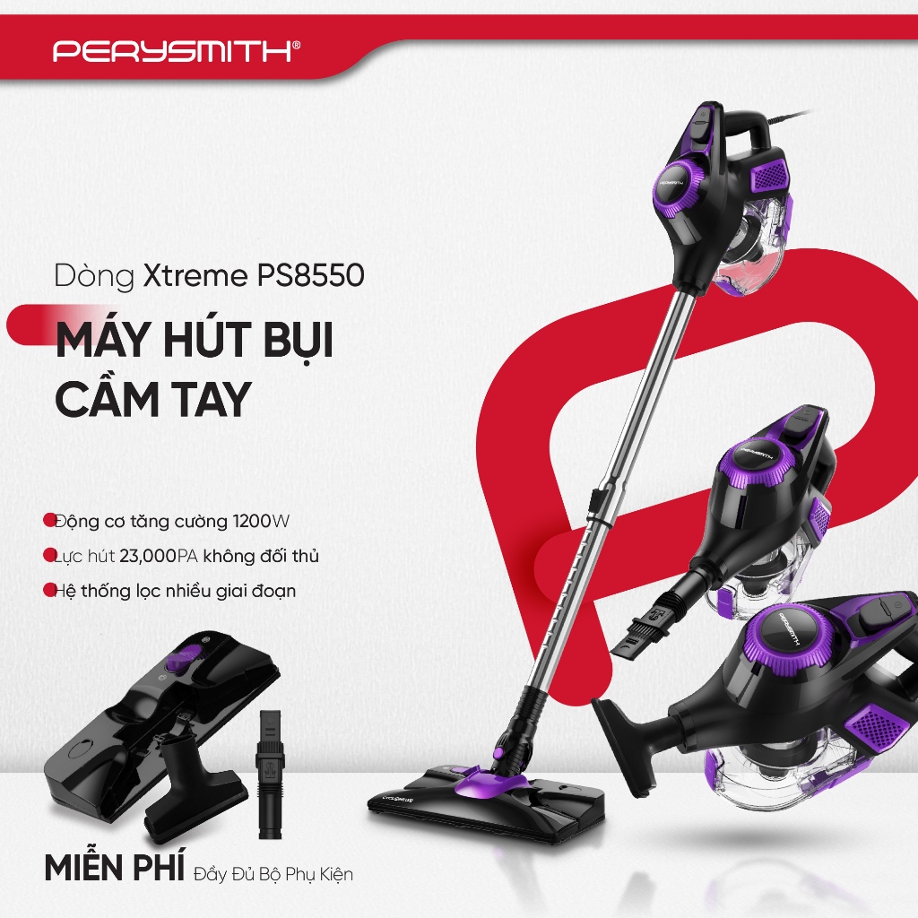 Máy Hút Bụi Có Dây PerySmith PS8550 Lực Hút Mạnh 23.000 Pa, Công Suất 1200W, Gọn Nhẹ Kéo Dài