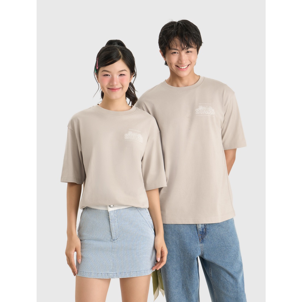Áo phông unisex người lớn CANIFA áo thun cộc tay form rộng chất cotton pha mềm mại bền 5TS26S008