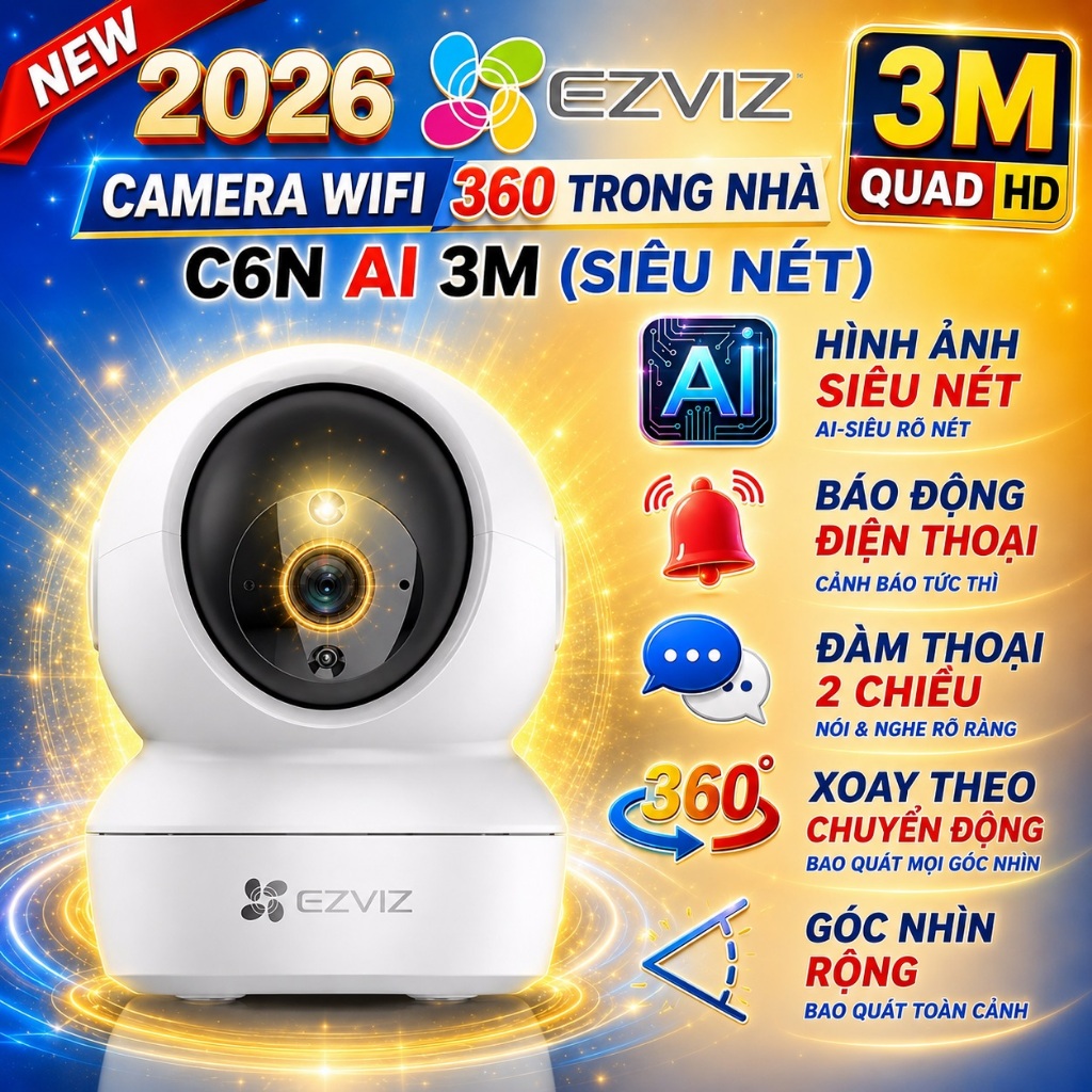 Camera Wifi Trong Nhà Xoay 360 Ezviz C6N TY+ 2M 4M 2K 1080P FULL HD [Có cổng Lan] Bảo Hành 24TH