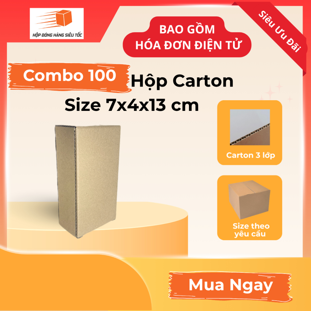 [Combo] Hộp Carton 7x4x13cm 3 Lớp ( Giá Đã Gồm Hóa Đơn - Thùng Giấy Hộp Carton Đóng Hàng - Giá Sỉ )