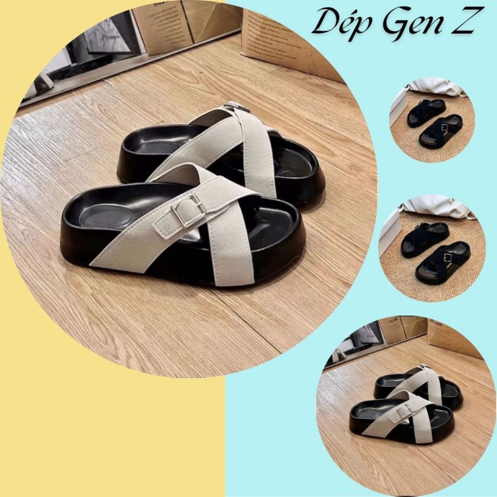 Dép Lê Nữ, Dép Lê Nữ Đế Cao Quai Chéo Hot Trend N53 || Dép Gen Z