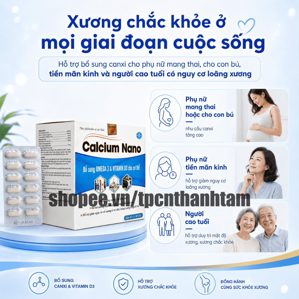 (100V) Viên uống CALCIUM NANO XANH DƯƠNG 100V bổ sung canxi giúp tăng chiều cao, chắc khỏe xương