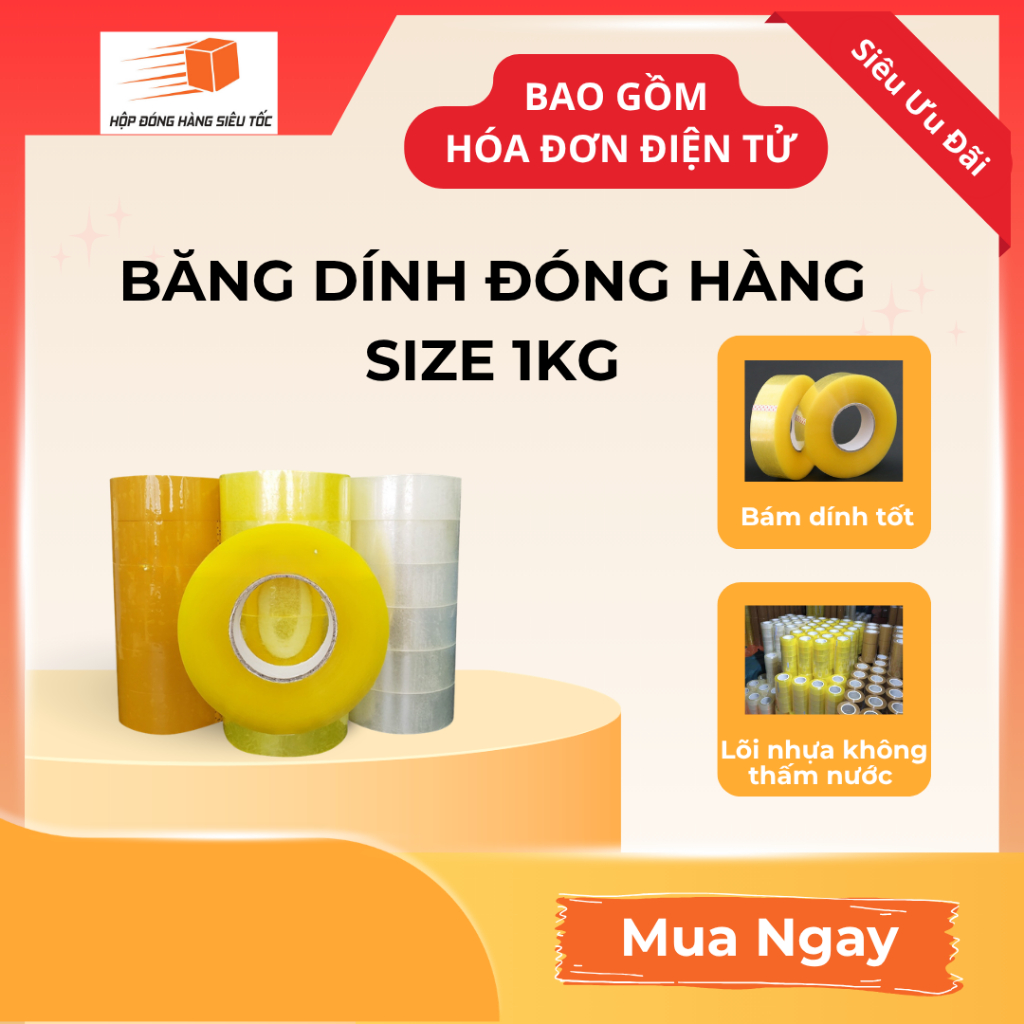 Băng Dính 0,5kg/1kg (Băng Dính Đóng Hàng - Lõi Mỏng - Siêu Dính - Siêu Tiết Kiệm)