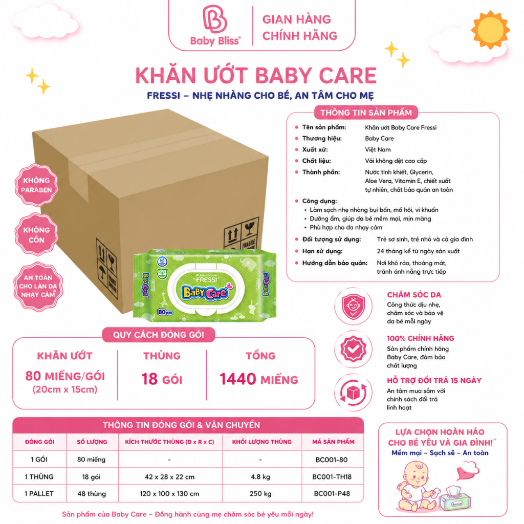 [1 THÙNG] Khăn Ướt BOBBY 100 miếng/Fressi Babycare 80 miếng - An Toàn, Dịu Nhẹ Cho Làn Da Nhạy Cảm Của Bé | BABY BLISS