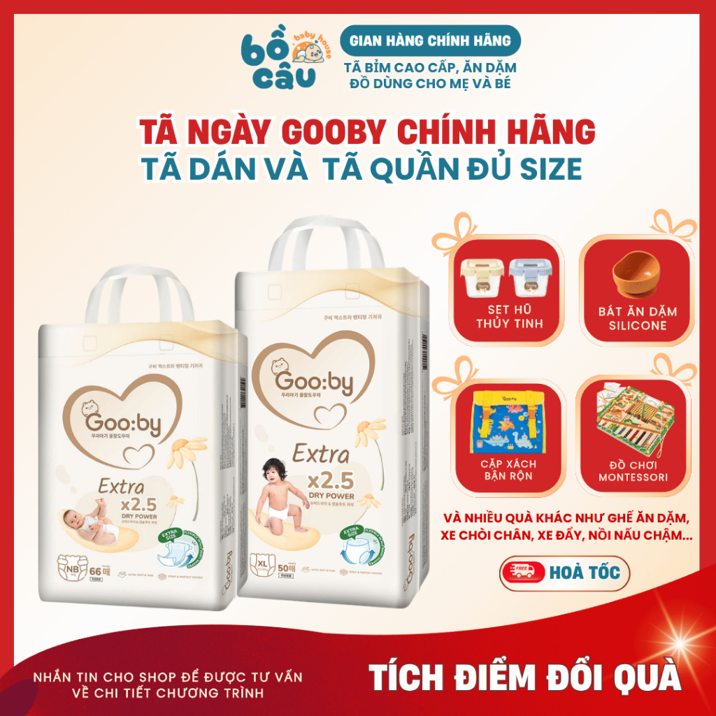 [Chính Hãng] Tã Bỉm Ngày Gooby Extra, mềm mịn, tã dán tã quần đủ size cho bé từ size NB đến XXXL