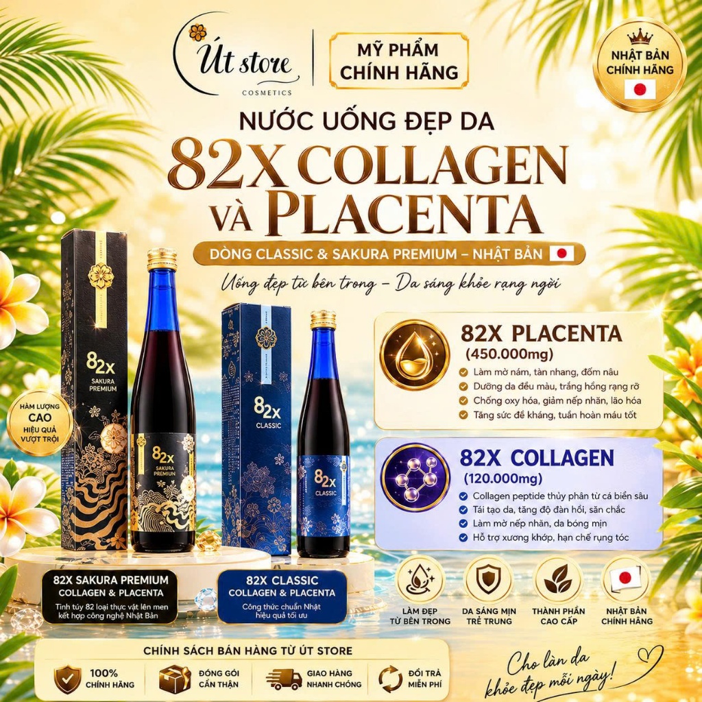 Nước Uống Đẹp Da 82X Collagen Và Placenta Nhật Bản Dòng Classic Và Sakura Premium