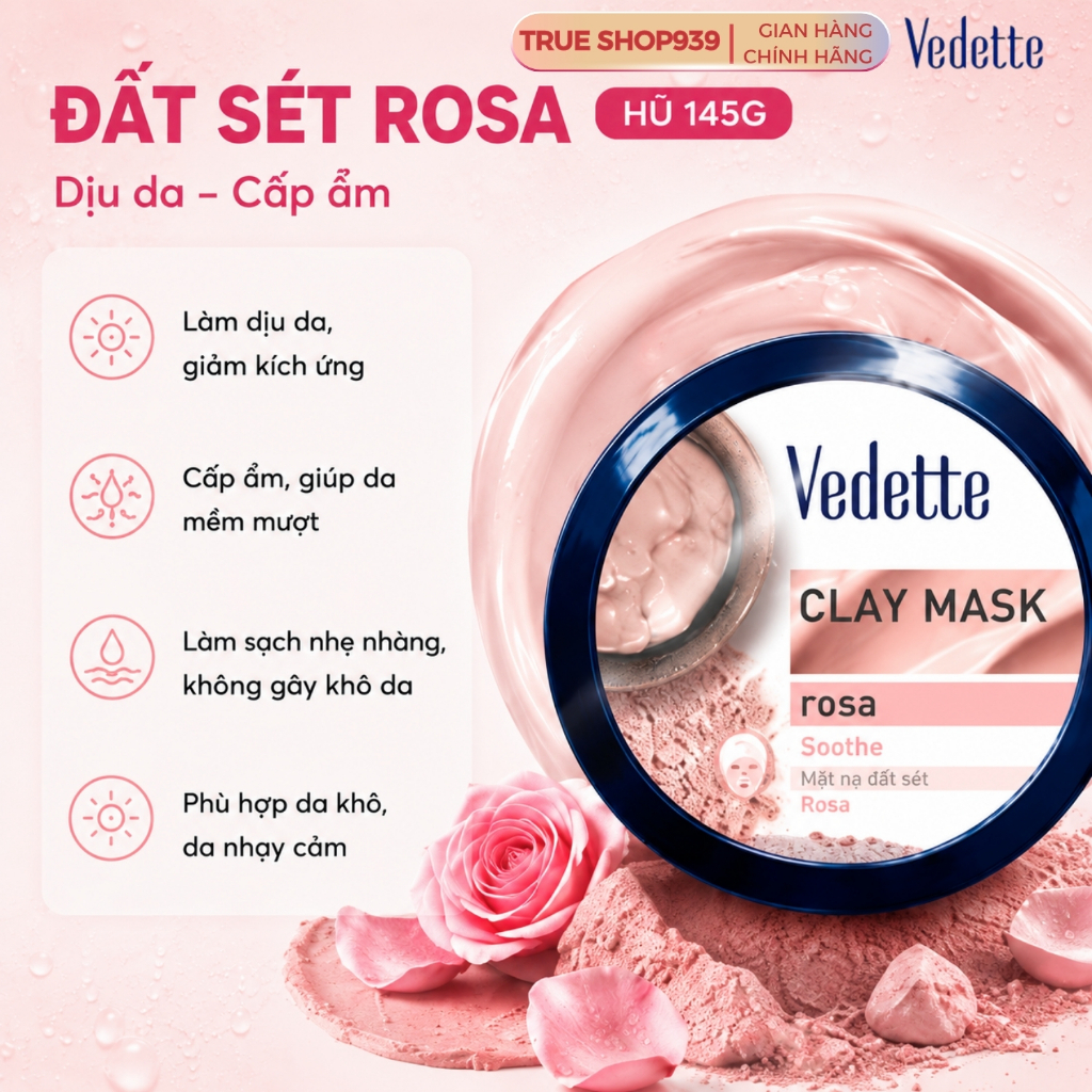 Combo 6 Mặt Nạ Đất Sét Vedette Dạng Hũ Tinh Chất Thiên Nhiên 145g