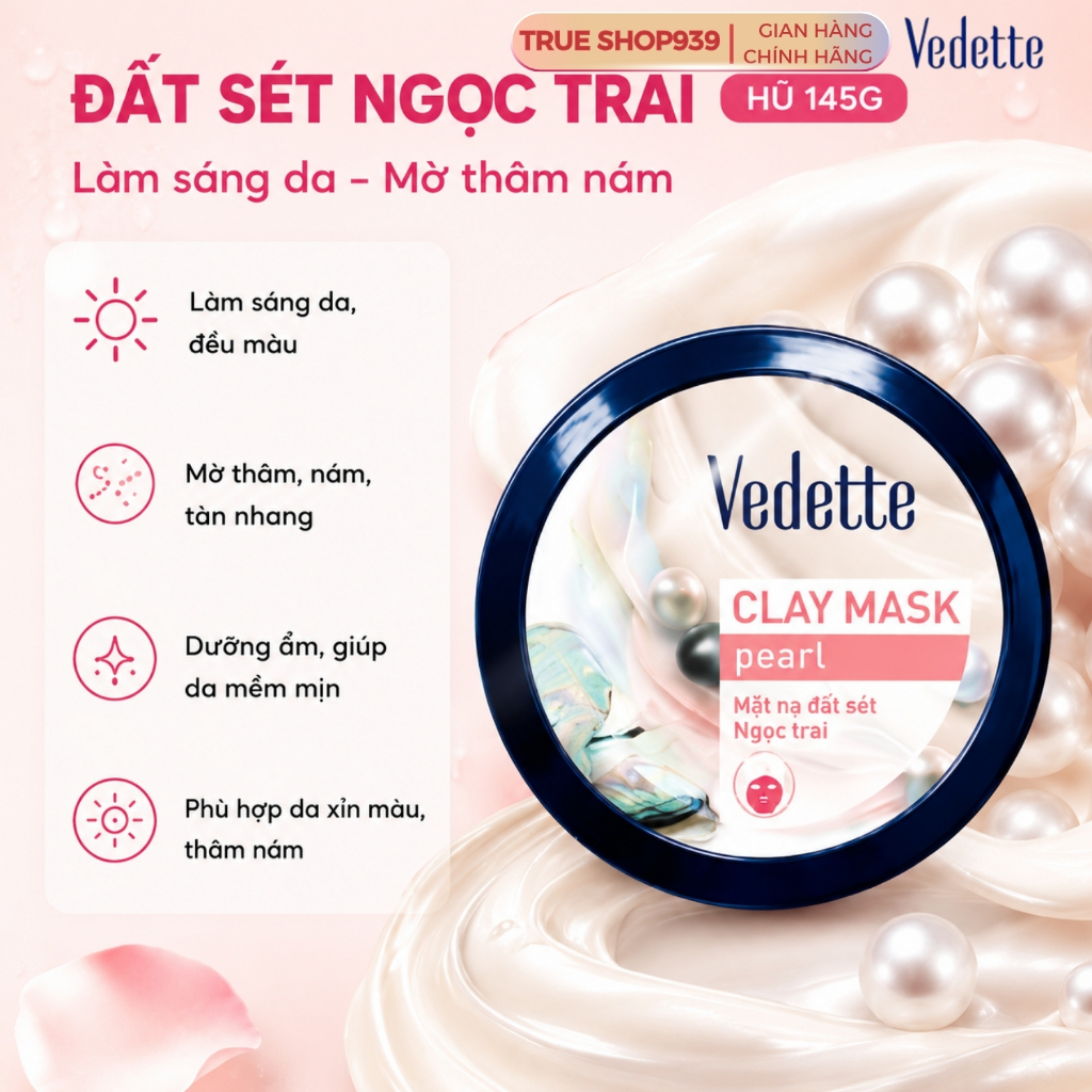 Combo 6 Mặt Nạ Đất Sét Vedette Dạng Hũ Tinh Chất Thiên Nhiên 145g