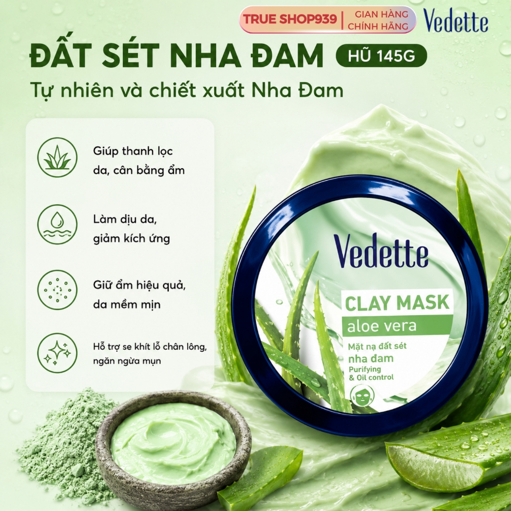 Combo 6 Mặt Nạ Đất Sét Vedette Dạng Hũ Tinh Chất Thiên Nhiên 145g