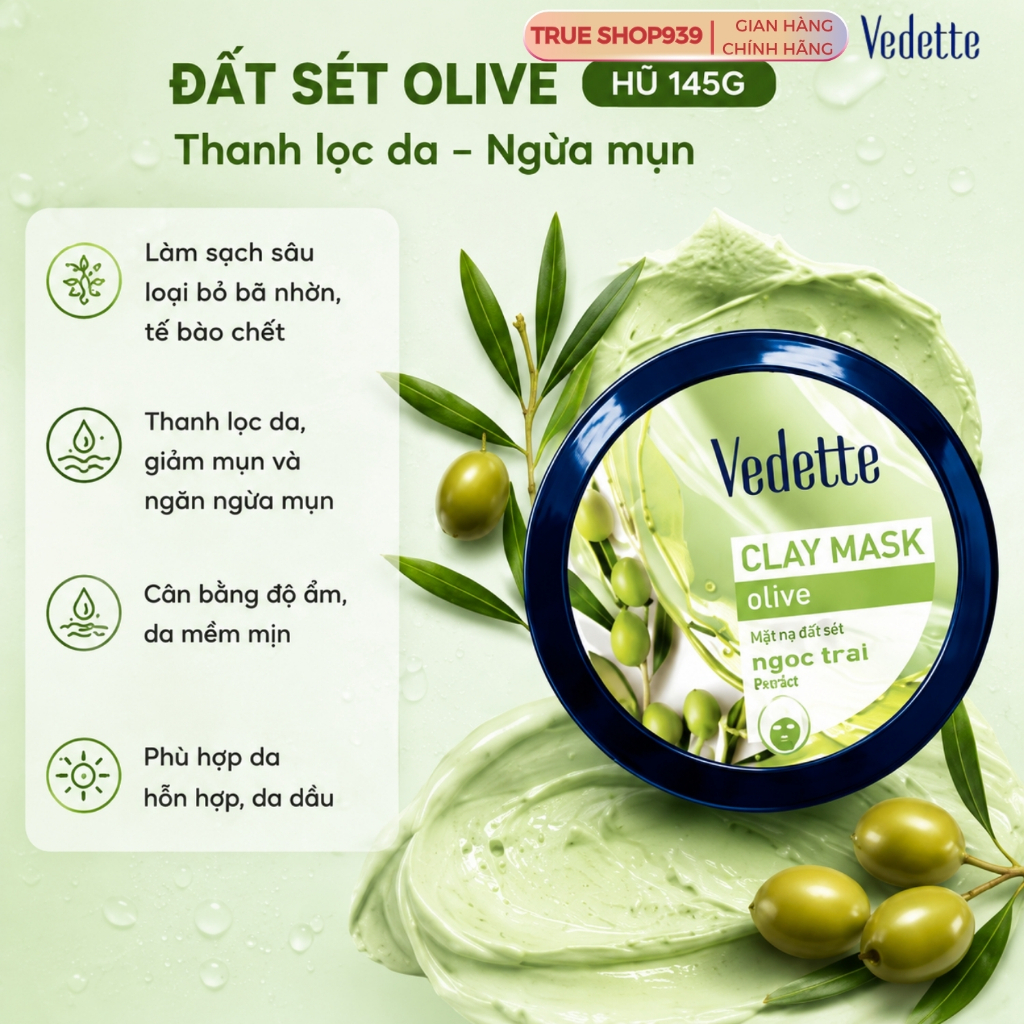 Combo 6 Mặt Nạ Đất Sét Vedette Dạng Hũ Tinh Chất Thiên Nhiên 145g