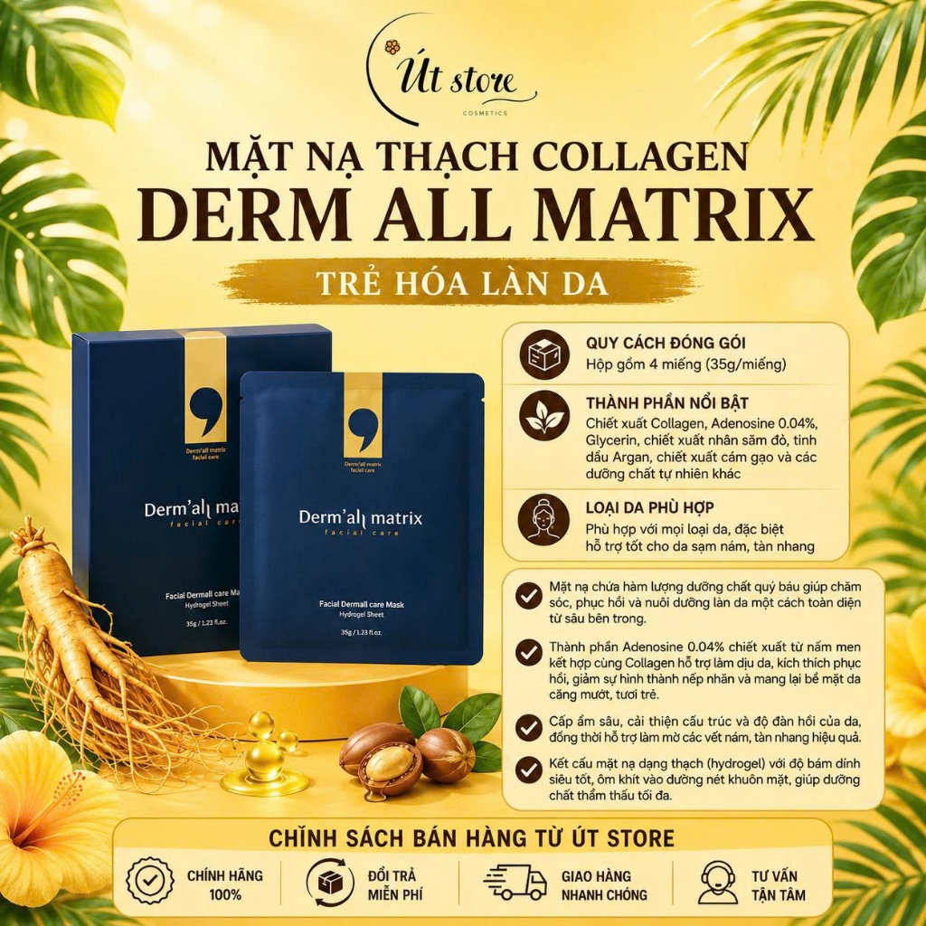 Mặt Nạ Thạch Collagen Derm All Matrix Trẻ Hóa Làn Da Hàn Quốc Hộp 4 Miếng