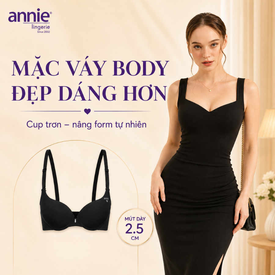 Áo Ngực Cup Trơn Tạo Khe Tự Nhiên Mút Dày 2.5cm annie bra 8030 Ôm Nâng Bầu Ngực, Chống Há Quả Chảy Xệ