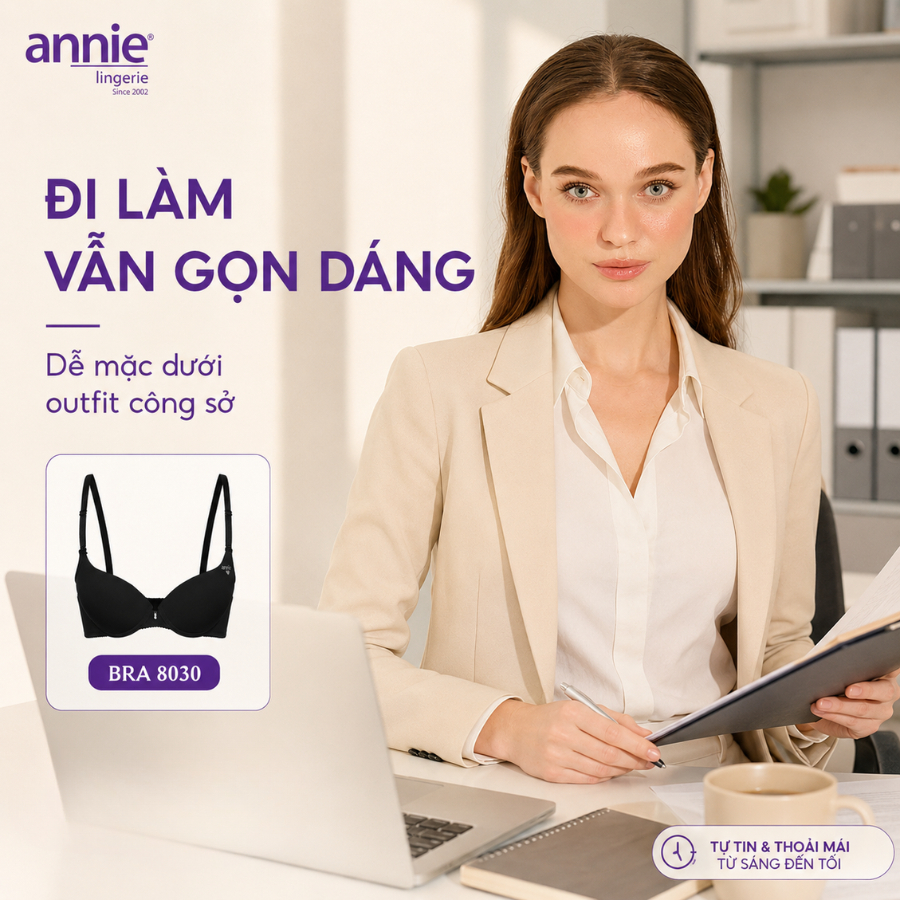 Áo Ngực Cup Trơn Tạo Khe Tự Nhiên Mút Dày 2.5cm annie bra 8030 Ôm Nâng Bầu Ngực, Chống Há Quả Chảy Xệ