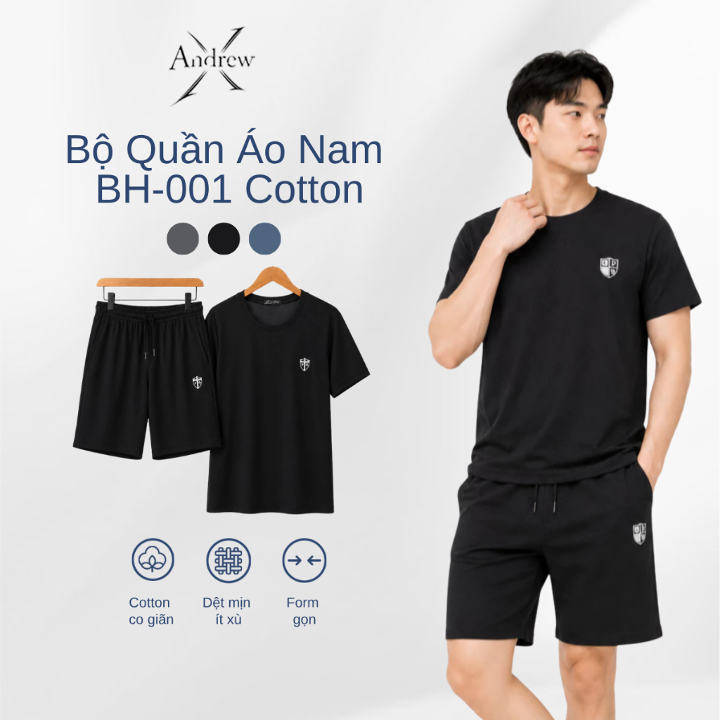 Bộ Quần Áo Nam Ngắn Tay  BH-001 Cotton Mềm Mịn, Thoáng Mát, Co Giãn Nhẹ, Form Gọn Dễ Mặc Trẻ Trung