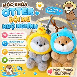 Móc Khóa Rái Cá Đội Mũ Bông Mềm Siêu Dễ Thương Treo Balô Túi Xách Chìa Khóa