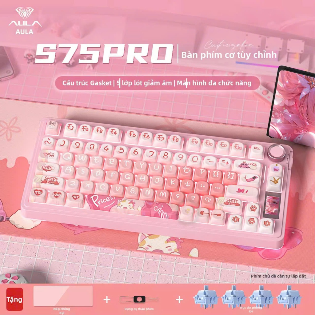 BÀN PHÍM CƠ AULA S75PRO 3MOD kết nối ( dây  + k dây + bluetooth) núm màn tùy chỉnh | BigBuy360 - bigbuy360.vn