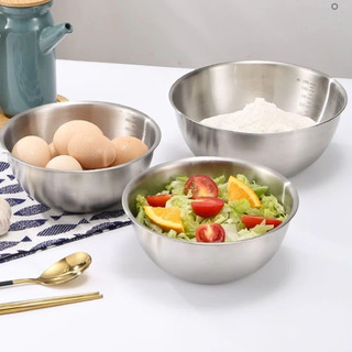 Set 3 Bát Trộn Bột,Thau Trộn Salad,Ướp Thịt,Tô Đựng Cơm Canh Inox Cao Cấp Có Vạch Chia Dung Tích