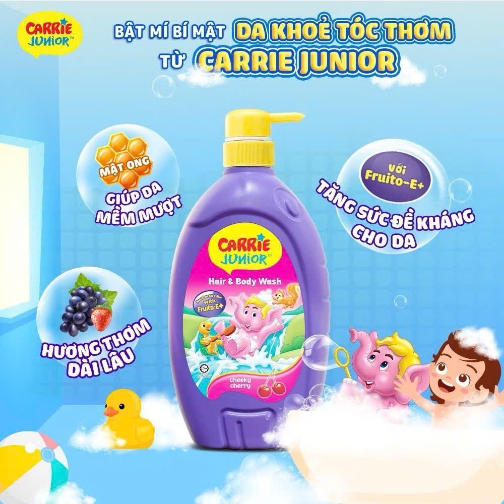 [MUA 2 ĐƯỢC 4] Combo 2 Túi Sữa Tắm Gội thiên nhiên Sạch Dịu Nhẹ & ẩm mịn Cho Bé Carrie Junior Cheeky Cherry (500g x 2)