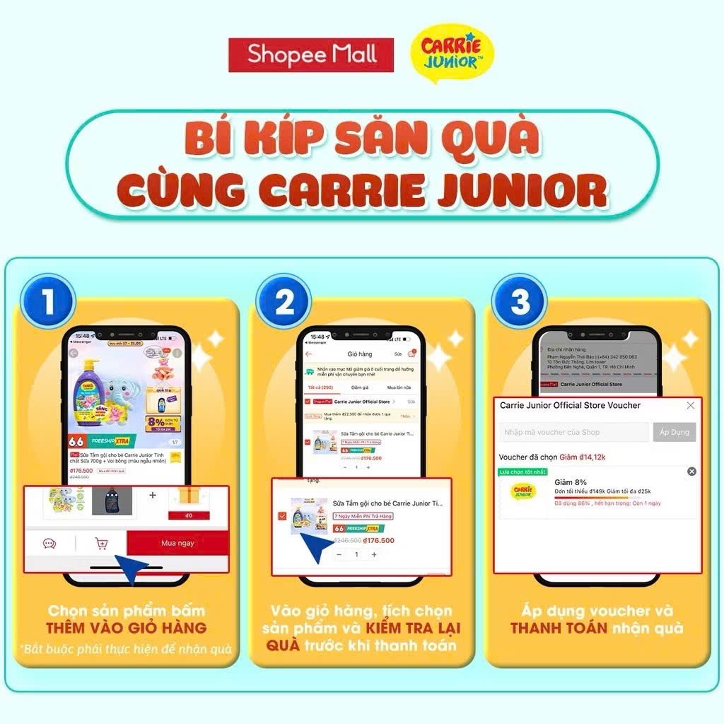 [MUA 2 ĐƯỢC 4] Combo 2 Túi Sữa Tắm Gội thiên nhiên Sạch Dịu Nhẹ & ẩm mịn Cho Bé Carrie Junior Cheeky Cherry (500g x 2)